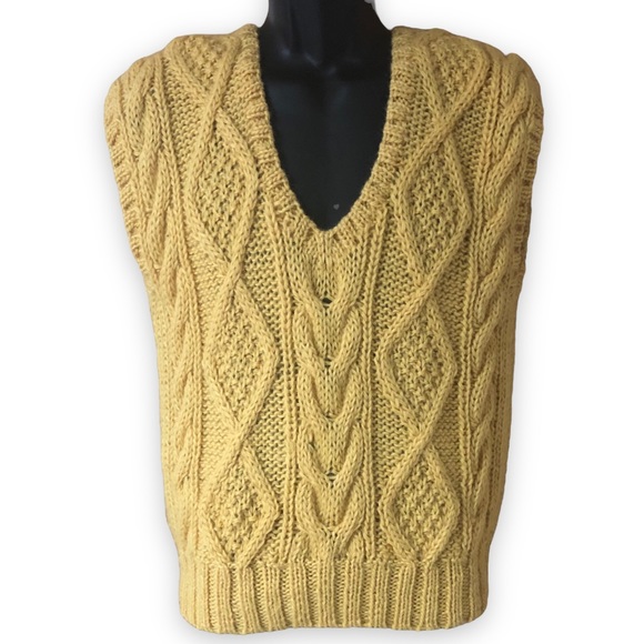 Vintage Other - Vintage Hathaway Sweater Vest Wool Cable Knit Marigold Yellow Size Small